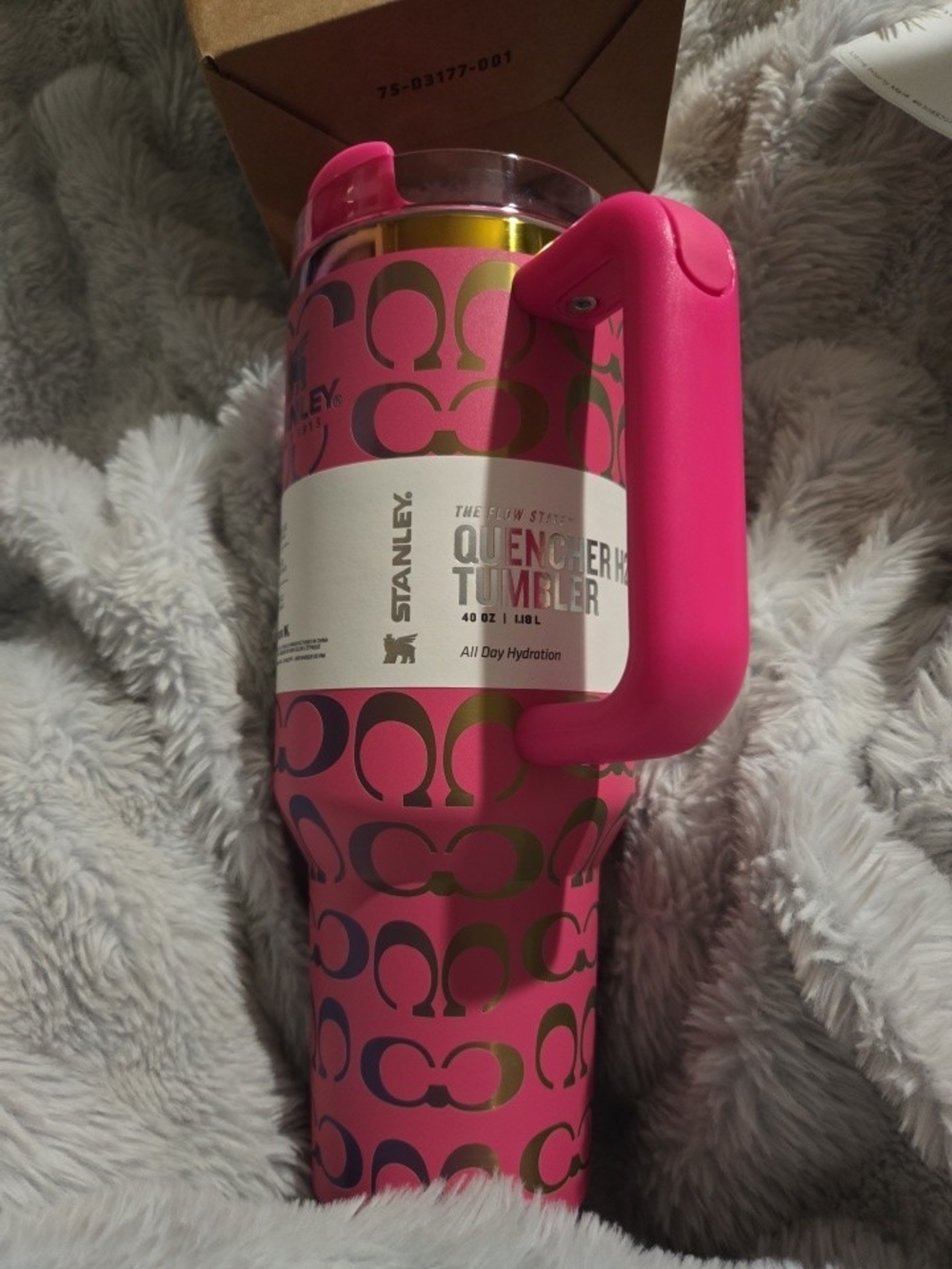 Stanley Pink & Gold Pattern Quencher Tumbler with Handle